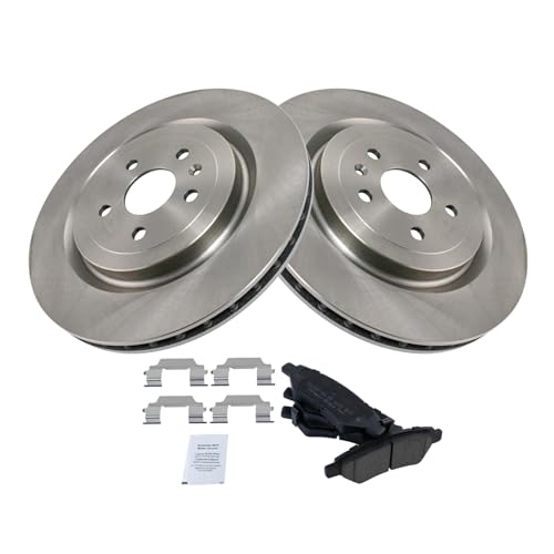 Image of TRQ Rear Brake Pad and Rotor Set Ceramic Rotors Compatible with 2009-2014 Cadillac CTS