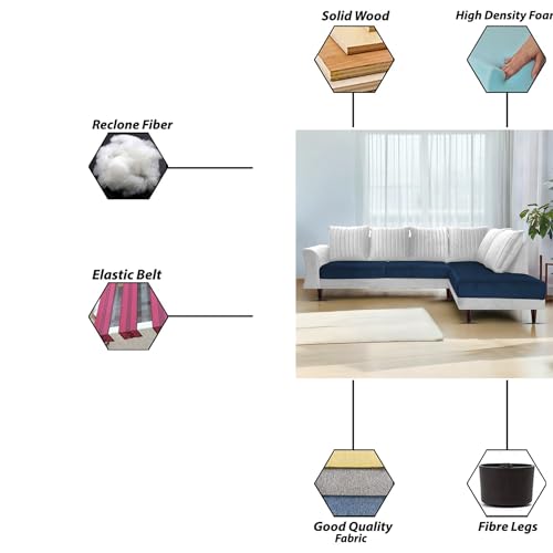 Image of Gratly RHS 4 Seater L Shape Sofa Set for Living Room (Blue GreyColour) Premium Fabric Sofa