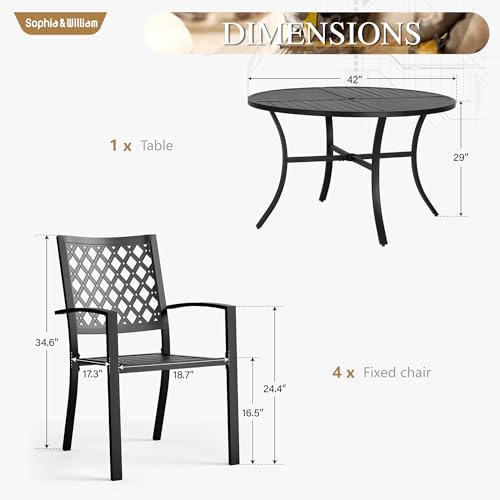 Image of Sophia & William Round Patio Table and Chairs Set, Outdoor Dining Set for 4 | 5 Piece Metal Patio Furniture, 42 inch Black Table(Diamond)