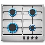 SNDOAS Gas Hob 4 Burners, 60cm Stainless Steel Cooktop, Built-in Gas cooker Hob, 7060W, NG/LPG Convertible, Silver Metallic Finish with Automatic Ignition