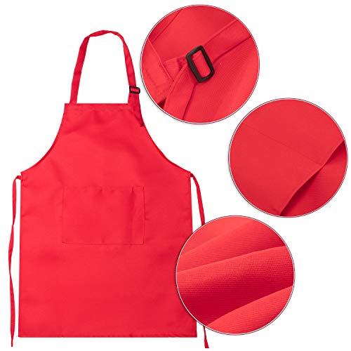 Yaomiao 4 Pieces Kids Apron with Pocket Children Adjustable Chef Apron for Cooking Baking Painting (Green, Orange, Red, Blue M for 7-13 Age)