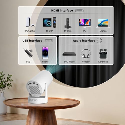 Image of Mini Projector with Wifi and Bluetooth, 1080P Portable Projector with 5W Speaker, Auto Vertical Keystone&180 Rotatable, 200Ansi Moive Proyector for Outdoor Bedroom