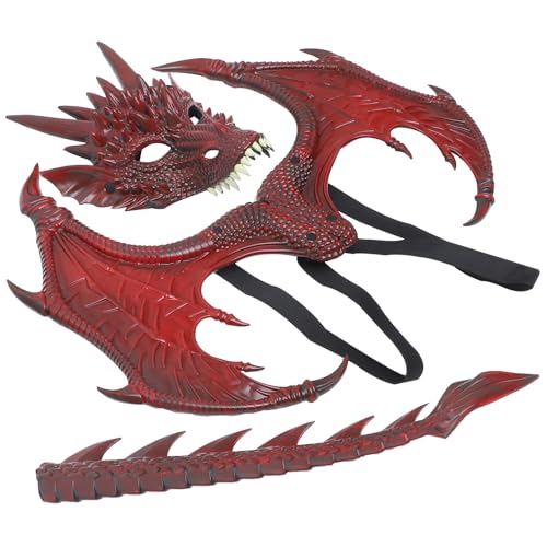 Disfraz de dragón rojo para niños, el regalo ideal con alas y máscara para Halloween y eventos