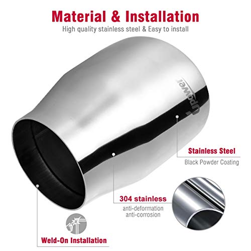 Upower 2.5 Inch Inlet Diesel Exhaust Tip 2.5" To 4" Exhaust Tailpipe 5" Long Double Wall Stainless Steel Weld-On Round Slant Tailpipe Tips 2.5" X 4" X 5, 2Pcs #TOP5