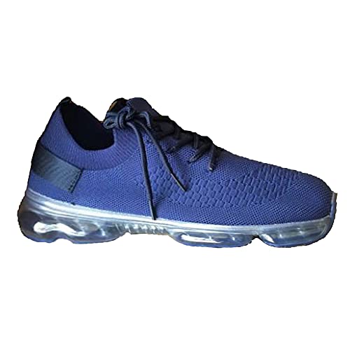 JITUUE Women's Fashion Sneakers Flying Woven Breathable Air Cushion Flat Sole Shoes Lace-up Decorative Elastic Slip-on(Blue,US 8