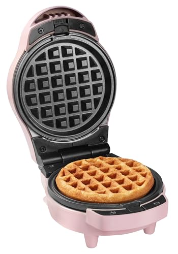 Bestron Mini Gofrera Eléctrica 12,5 cm – Placas Redondas y en Forma de Corazón – Revestimiento Antiadherente – Asas Cool Touch – Indicadores Luminosos – Mini Gofres de Bruselas – Rosa – AMW500PD