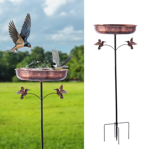 Small Metal Bird Bath for Outside, 10" Dia Bowl Bird Baths Feeder Bowl for Outdoors, Vintage Birdbaths Standing for Garden Patio Yard Lawn Decor (Bronze with bird)
