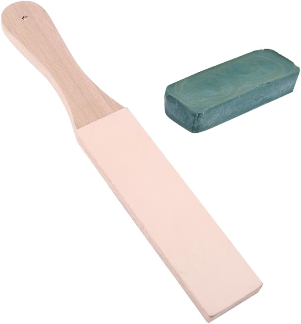 2Pcs Handmade Wooden Leather Sharpening Board with Handle for Razor | Double Sided Design, PU Finish, Beige Color, Honing and Polishing Accessory, Easy to Carry