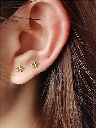 18G Tiny Flower Stud Cartilage Earrings for Women 925 Sterling Silver Mini Cute Daisy 3mm Ball Barbell Screw Back Studs Sleeper Tragus Post Minimalist Hypoallergenic Piercing Body Jewelry2