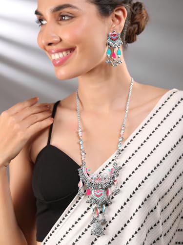 Image of Rubans Oxidised Necklace Set Indian Tribal Style Ethnic Jewellery Gift for Women & Girls