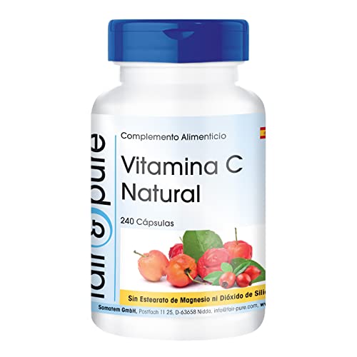 Fair & Pure® - Vitamina C natural de Acerola y Escaramujo - Vegana - Alta pureza - 240 Cápsulas