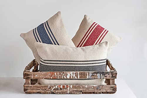 Creative Co-Op Da6448 Cream Cotton Canvas Pillow With Blue Stripes #TOP1