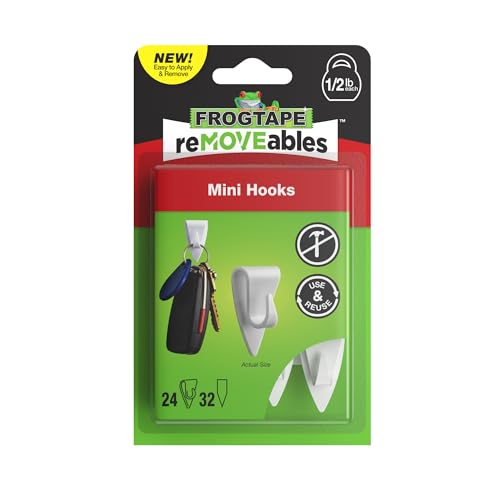 FrogTape reMOVEables Mini Adhesive Hooks for Hanging - Indoor Clips