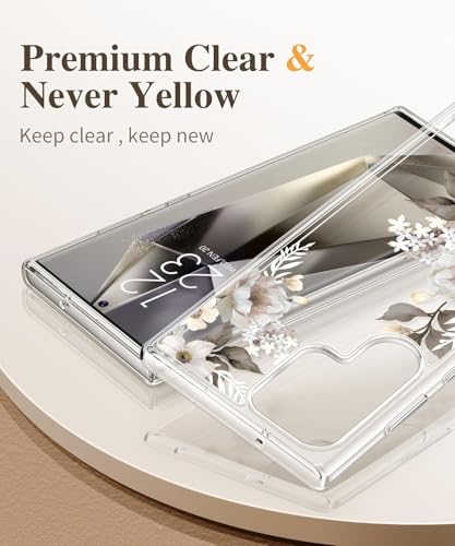 Image of Elzzi Clear Transparent Flower Cover for Samsung S25 Ultra 5g Case Shockproof Case Floral Design Full Camera Protection Shockproof PC+TPU Covers for Girls & Women 2025 6.9 inch(Grey)