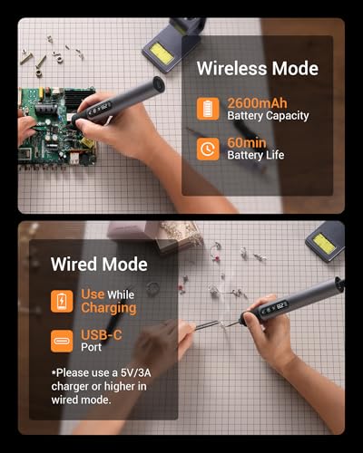 xTool Selected Cordless Soldering Iron Kit, Portable Soldering Iron with LED Display, 7s Fast Heat-up, 392-842F Adjustable Temp, 3 C210 Soldering Iron Tips, USB-C Wireless Soldering Pen for Work — view 3