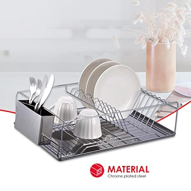 Home Basics Chrome Dish Rack with Stainless Steel Tray