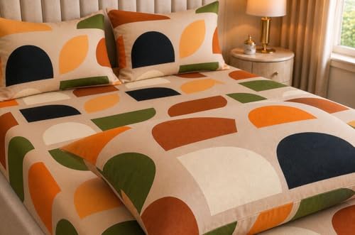 Image of Castiqa Elastic Fitted Supersoft Premium Brushed Cotton 200TC Double Bedsheets King Size 78x72 Inch with 2 Pillow Covers (Fits Upto Mattress of 10 Inches) (Orange)