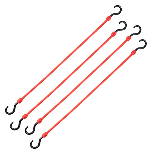 The Perfect Bungee 18 Inch Heavy Duty Bungee Cords, All Weather, All Temp, All Season - 4 Pack, Red - Made in The USA - Stretches Two Times Original Length