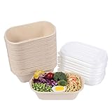 JAYEEY 32OZ Disposable bowls with lids, Sugarcane Fiber Biodegradable Paper Bowls take away food con