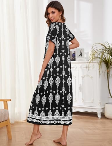 Image of Bloggerlove Zipper Front Robes for Women House Coat Half Sleeve Loungewear Long Nightgown with Pockets S-3XL
