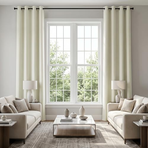 KOUFALL 108 Inch Long Curtain Panels Set of 2,Neutral Cream Color 60-70% Blackout Thermal Lightweight Extra Height High Ceiling to Floor Curtains for Sliding Door,52 Wide x 9FT Length