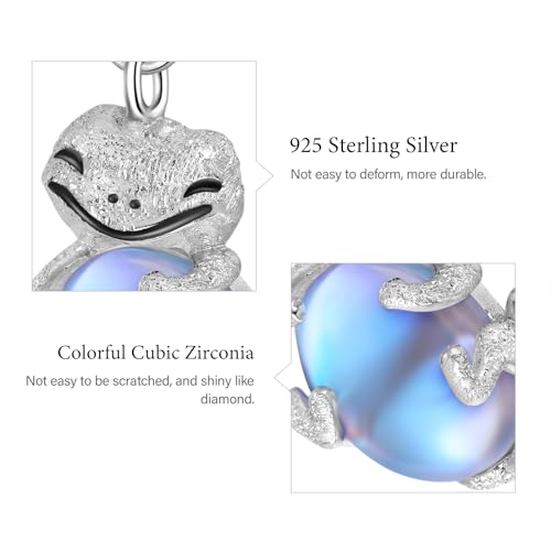 Image of GNOCE Embraces Heart Gemstone Bead Charms 925 Sterling Silver Rabbit Horse Triceratops Snake Monkey Cat Platypus Sloth Bear Pig Yak Ghost Matryoshka Doll Jewelry Gift for Women