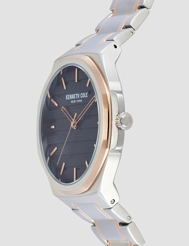Image of Kenneth Cole Quartz Analog Blue Dial Two Toned Silver & Rose Gold Stainless Steel Strap Watch for Men - KCWGG0034506MN
