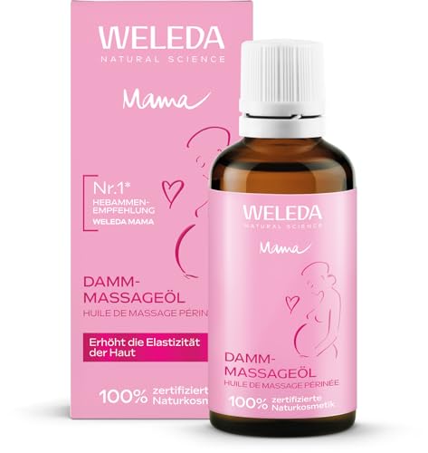 WELEDA Bio Mama Damm Massageöl - veganes Naturkosmetik Schwangerschaftsöl mit Jojobaöl & Sesamöl beugt Dammrissen bei der Geburt vor - Hautpflege Körperöl erhöht die Elastizität der Haut (1x 50ml)