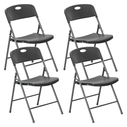 Image of DUMOS 4 Pack Black Folding Chairs, Plastic Portable Stackable Dining Chairs with Metal Frame, for Indoor Outdoor, for Home and Office, Conference, Party, Event, Wedding, Birthday, Black