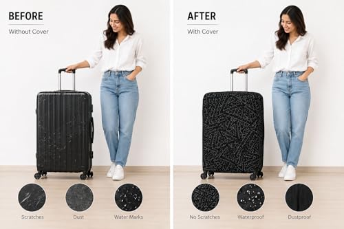 Image of Printed Luggage Cover for Traveling Bag & Suitcase - Stretchable & Scratchproof Trolley Protector with Velcro Lock & Lightweight Washable Material(Suitcase Not Included, Only Cover in Product)