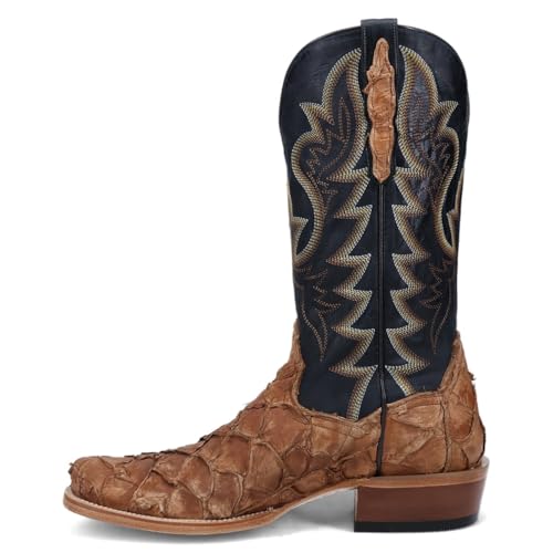 Image of Dan Post Boots Mens Riggs Pirarucu Embroidered Pull On Square Toe Dress Boots Mid Calf - Black, Brown