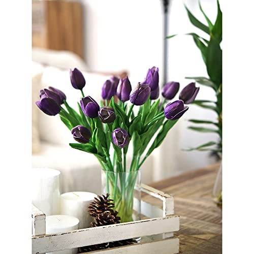 Fiveseasonstuff Tulips Artificial Flowers | Real Touch | Wedding Bouquet Home Décor Party | Floral Arrangements | 15 Stems (Sweet Plum Purple) #TOP1