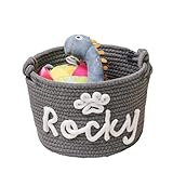 Personalized Dog Toy Storage Basket Custom Pet Woven Baskets Cotton Rope Storage Box with Pet's Name Dog Toy Storage Basket Pet Toy Storage for Dog Cat (Style F)