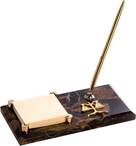 Lawyer Legal Scales Tiger Eye Marble with Gold Plated Memo Pad Holder & Pen