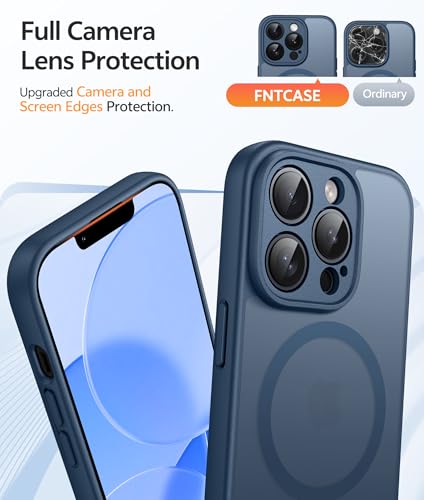 Image of FNTCASE for iPhone 13 Pro Max Case: [Compatible with Magsafe] Translucent Matte Magnetic Cases [Full Camera Protection] Military Grade Shockproof Protective Phone Cover - Blue