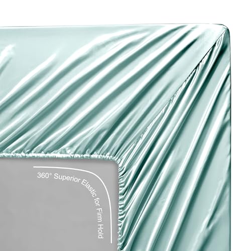 Image of Lanest Housing Silk Satin Sheets, 6-Piece Queen Size Satin Bed Sheet Set with Deep Pockets, Cooling and Soft Sheets Queen - Aqua
