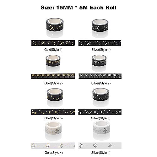 15mm * 5 m Folha De Ouro/Folha De Prata Impresso Padrões Washi Fita Adesiva Fitas Adesivas de Papel