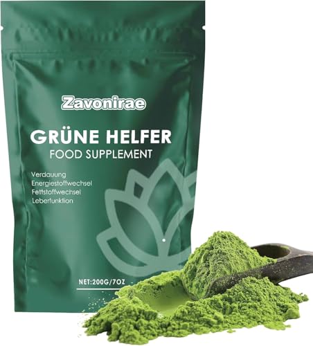 Grüne Helfer,Grüne Entgiftungspulver helfer, 200g Superfood Pulver, Greens Pulver, Pflanzenpulver mit Matcha, Gerstengras, Heidelbeeren, Rich in Macronutrients, Micronutrients & Fiber