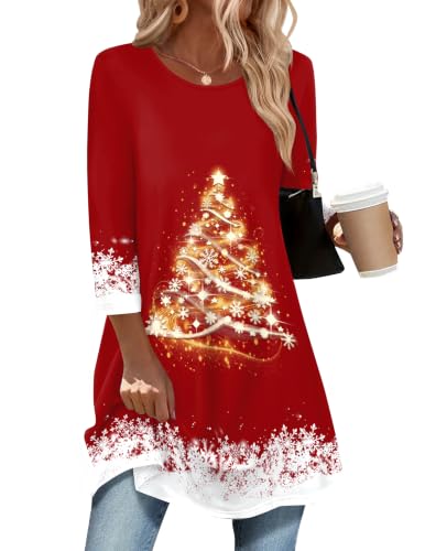 Image of Zeagoo Women Tops 3 /4 Sleeve Dressy Casual Plus Size Tunics Loose Blouses