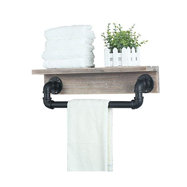 MBQQ Industrial Pipe Shelf,Rustic Wall Shelf with Towel Bar,20" Farmhouse Towel Racks for Bathroom,Floating Shelves Wall Mounted Home Decor Wooden Shelving,Retro Grey