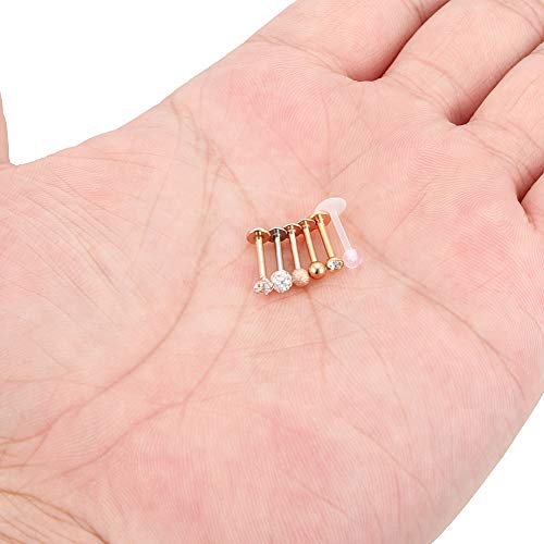 Dyknasz 16G Stainless Steel Labret Studs Monroe Lip Rings Retainer Cartilage Tragus Nail Conch Helix Earring Barbell Piercing Jewelry With Clear Diamond Cz For Women Men Rosegold #TOP3