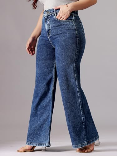 Image of Miss Chase A+ Women's High Rise Regular-Length Stretchable Denim Wide-Leg Shaping Jeans
