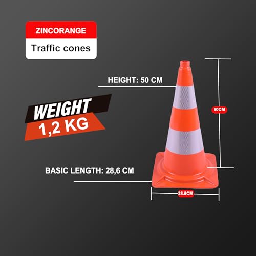 ZincOrange Pack de 8 Conos de Tráfico, Conos de Seguridad con Cinta Reflectante y Material PVC para Seguridad Vial, Estacionamiento, Entrenamiento Deportivo y Actividades al Aire Libre (50cm H) - imagen 2