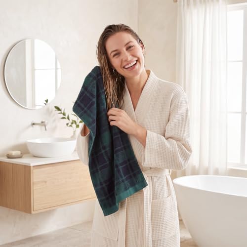 REDKISS 100% Cotton Hand Towels for Bathroom, Green Checkered Towel, 2 Pack - 3