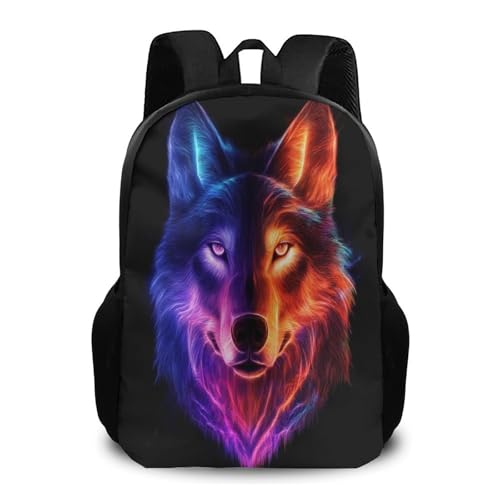 Unisex Backpack with Double Zippers, Comfortable Colorful Wolf Dog Bookbag, Backpacks for Travel Accessories