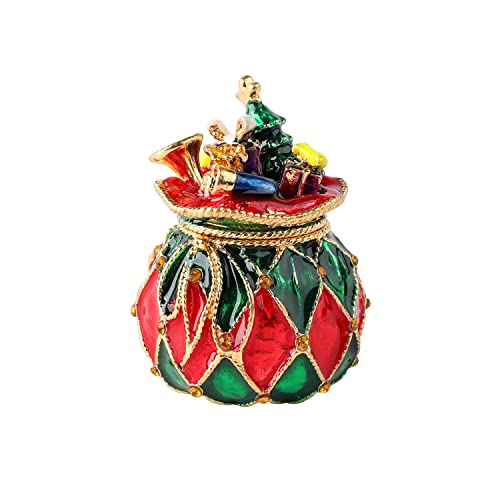 Furuida Christmas Trinket Boxes Hinged Hand-Painted Enamel Lucky Bag Shape Figurine Ornaments Craft Unique Gift For Xmas Decor (Green) #TOP9
