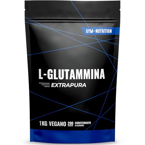 Glutammina in Polvere - 1 KG - 200 Porzioni - L-Glutammina Extra Pura con Vitamina B6 - Vegana e Prodotta in Germania - Glutamina Polvere