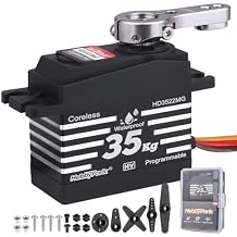 HobbyPark Waterproof 35KG High Torque Servo Motor Coreless Metal Gears Digital RC Steering Servo and 25T Servo Horn for 1/8 1/10 1/12 RC Crawler RC Trucks RC Cars Robots DIY 180 HV Fast, Powerful