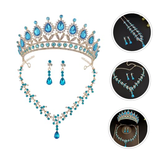 Collar y pendientes azul claro con diadema de gemas para fiestas infantiles SHOWERORO 5