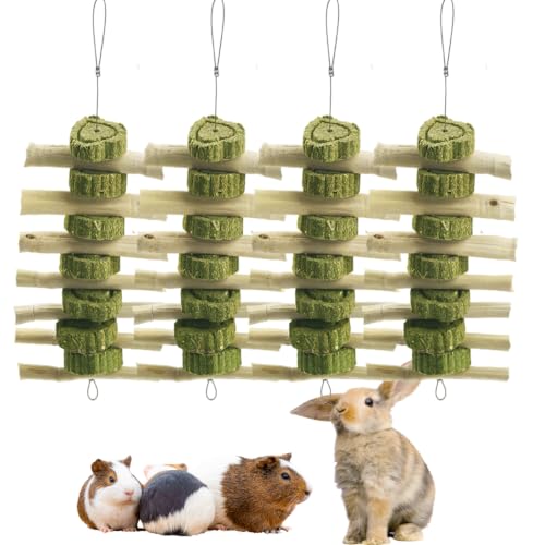 Image of Natural Sweet Bamboo Grass Cake for Grinding Teeth,Rabbit Chew Toys Snack Hanging Guinea Pig Cake Toys String for Bunny,Chinchilla,Guinea Pigs,Squirrel,Gerbil (4PCS)